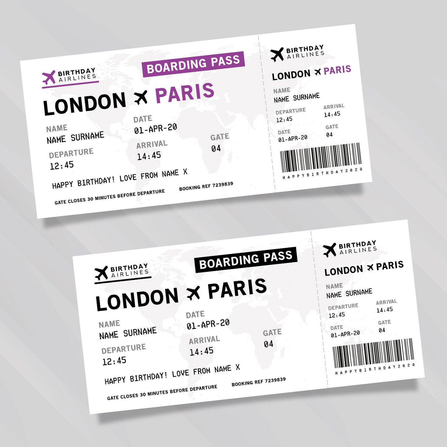 Personalised Mock Plane Ticket Gift