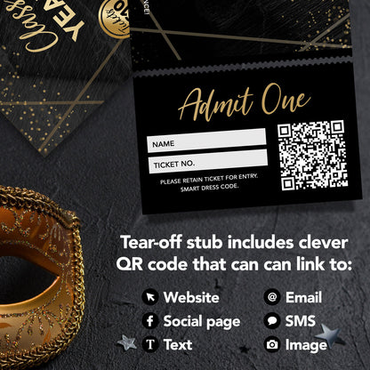 Custom Prom Party Ticket Printing | Perforated Stubs | Black Marble Gold Style