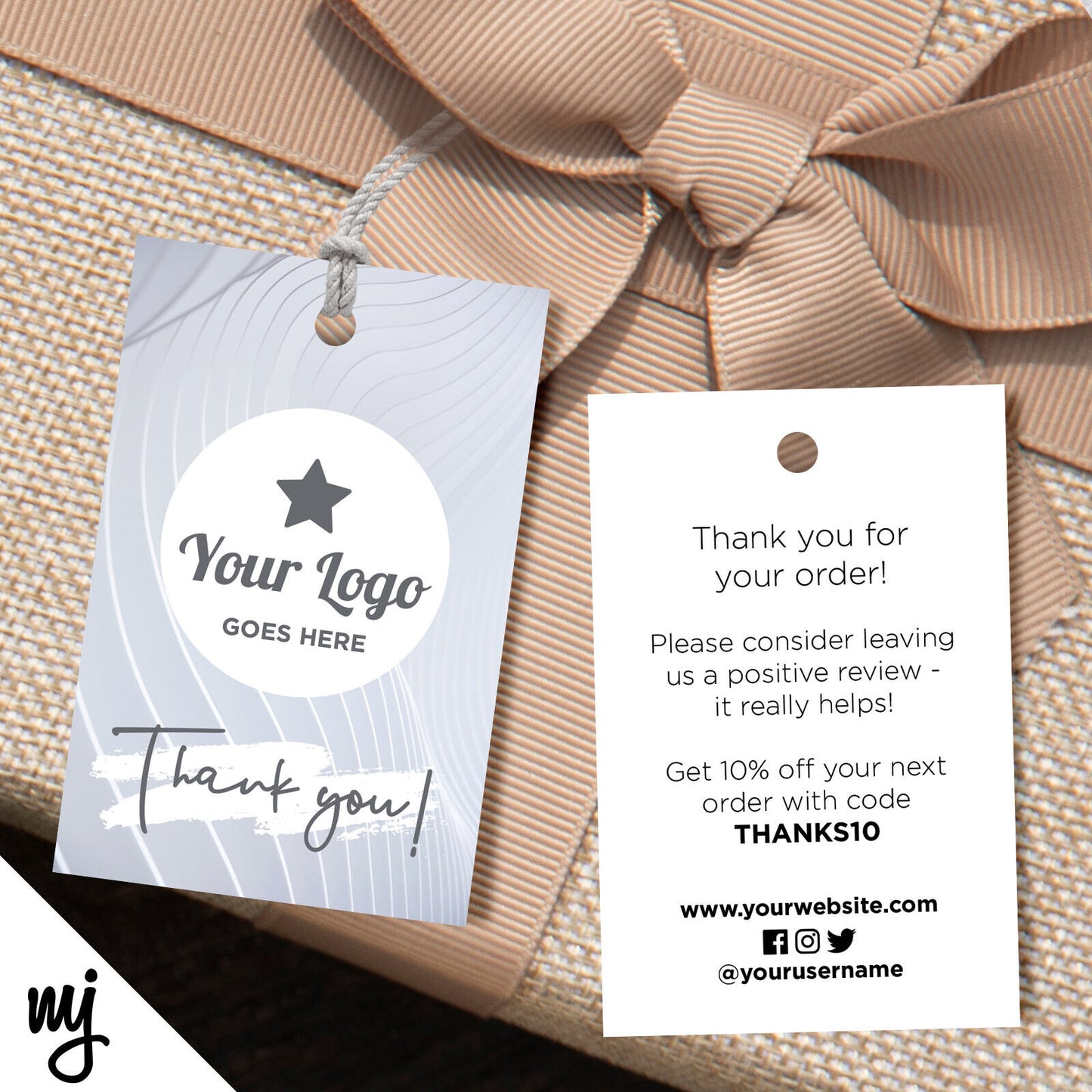 Custom Thank You Tags Cards Printing | Grey Silver Blue Swirl Modern