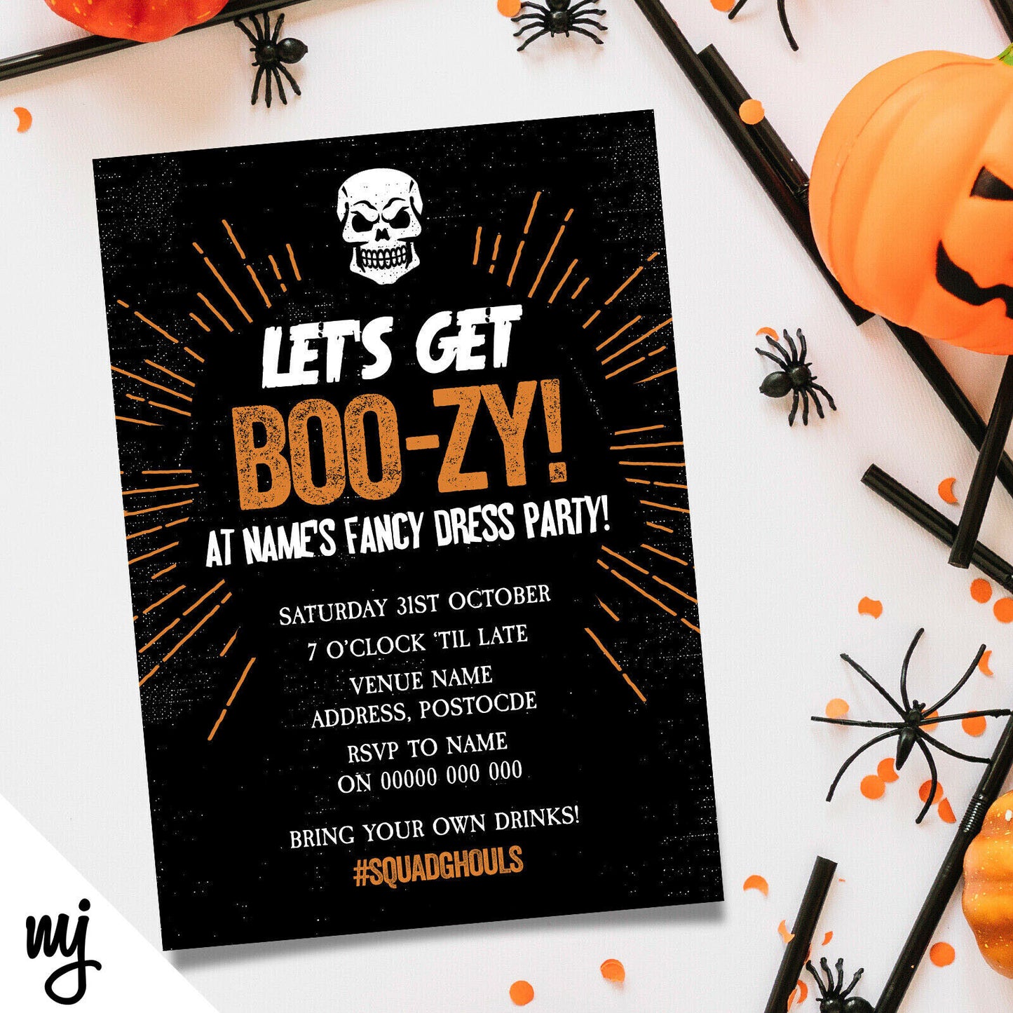 Personalised 'let's Get Boo-zy' Halloween Party Invitations | Adult Retro Style