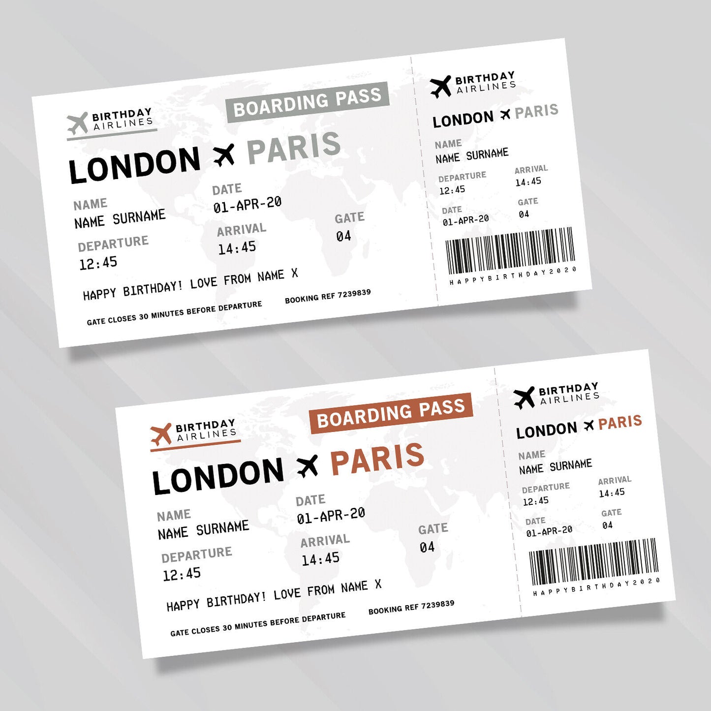 Personalised Mock Plane Ticket Gift