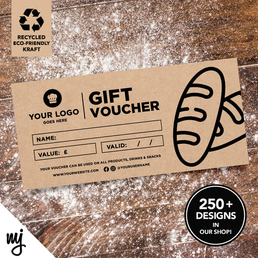Custom Eco Recyclable Kraft Gift Vouchers | Bakery Cake Bread Shop Food Cafe 02