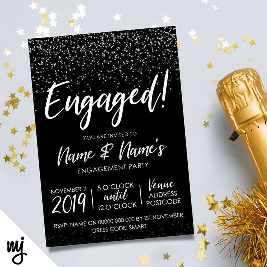 Personalised 'engaged' Engagement Party Invitations | Black & White