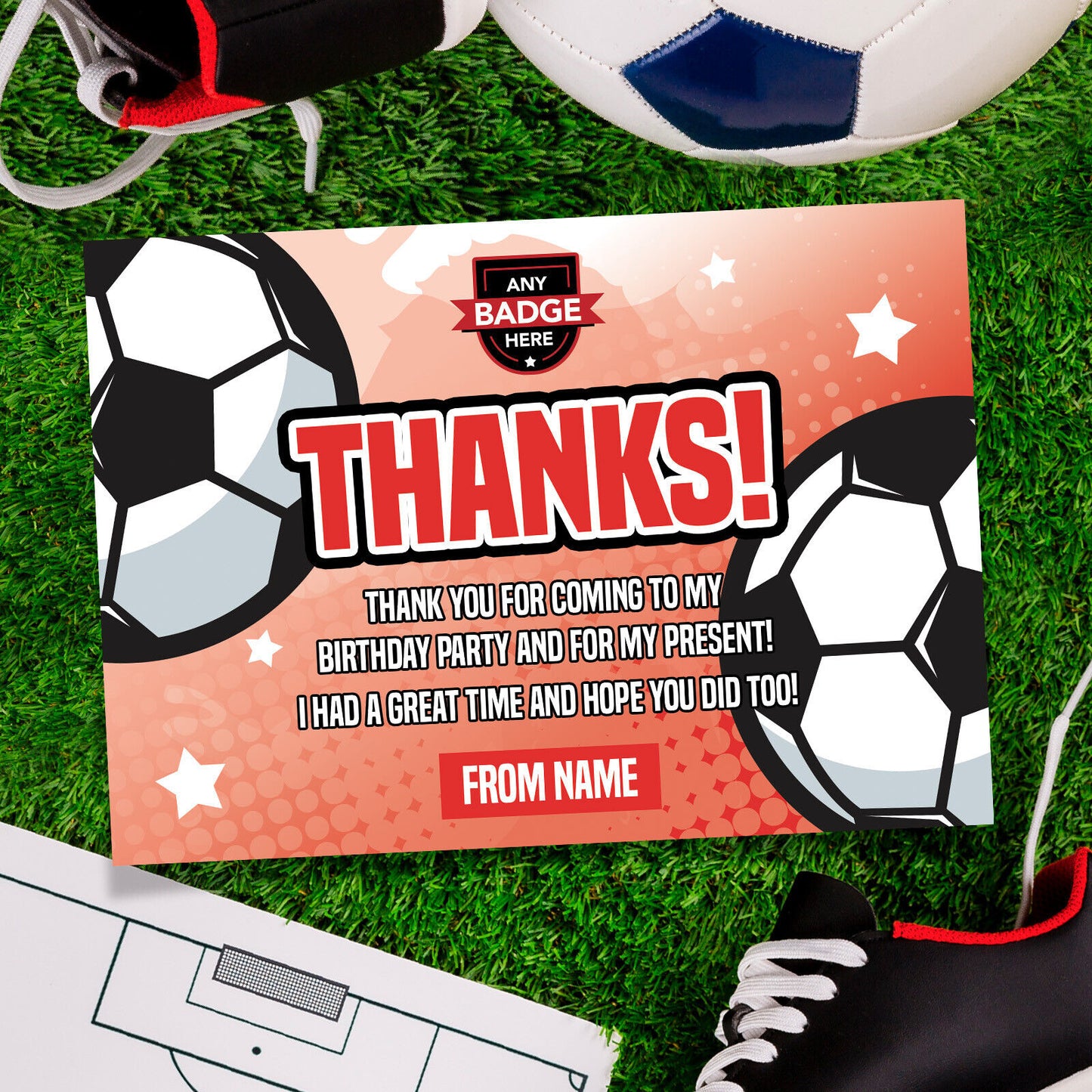 Personalised Red & White Stripe Football Shirt Style Invitations | Any Colours!