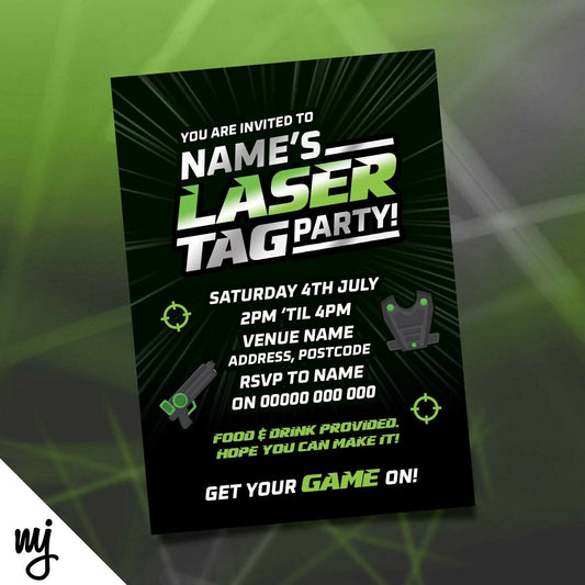 Personalised Laser Tag Party Style Birthday Invitations Battle Lazer Boys Girls