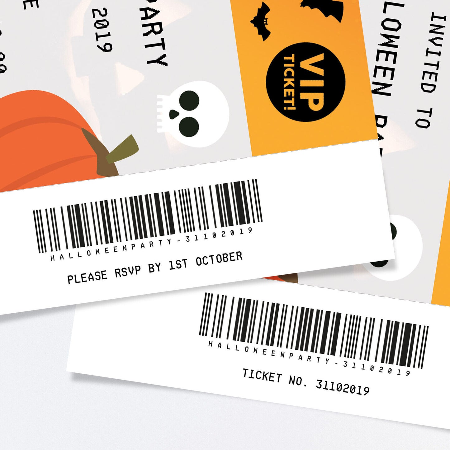 Personalised Halloween Vip Ticket Style Invitations | Ghost Pumpkin Orange Theme