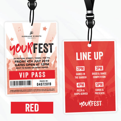 Personalised Festival Style Vip Passes Lanyards Birthday Party Invitations