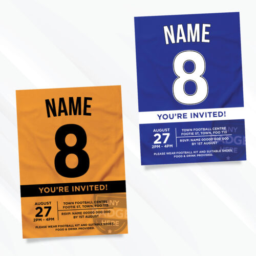 Personalised Football Shirt Style Party Invitations | Kids/adults | Any Team!