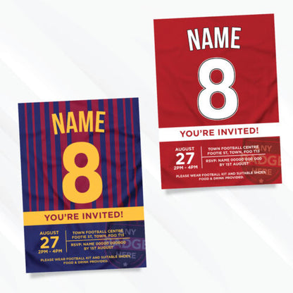 Personalised Football Shirt Style Party Invitations | Kids/adults | Any Team!