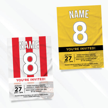 Personalised Football Shirt Style Party Invitations | Kids/adults | Any Team!
