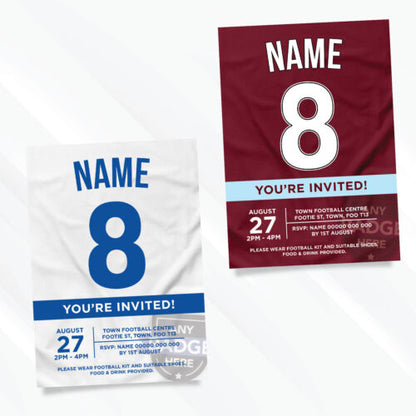 Personalised Football Shirt Style Party Invitations | Kids/adults | Any Team!